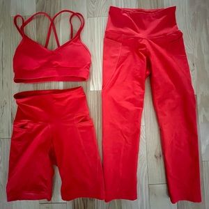 Old Navy red 3 piece activewear set. Sports bra, biker shirt, and crop legging.